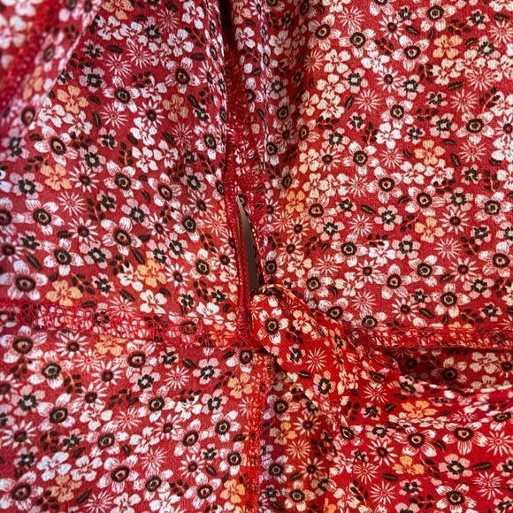 Max Studio Red Floral Ruffle Sleeve Wrap High Low Hem Dress | SZ S - Picture 6 of 17